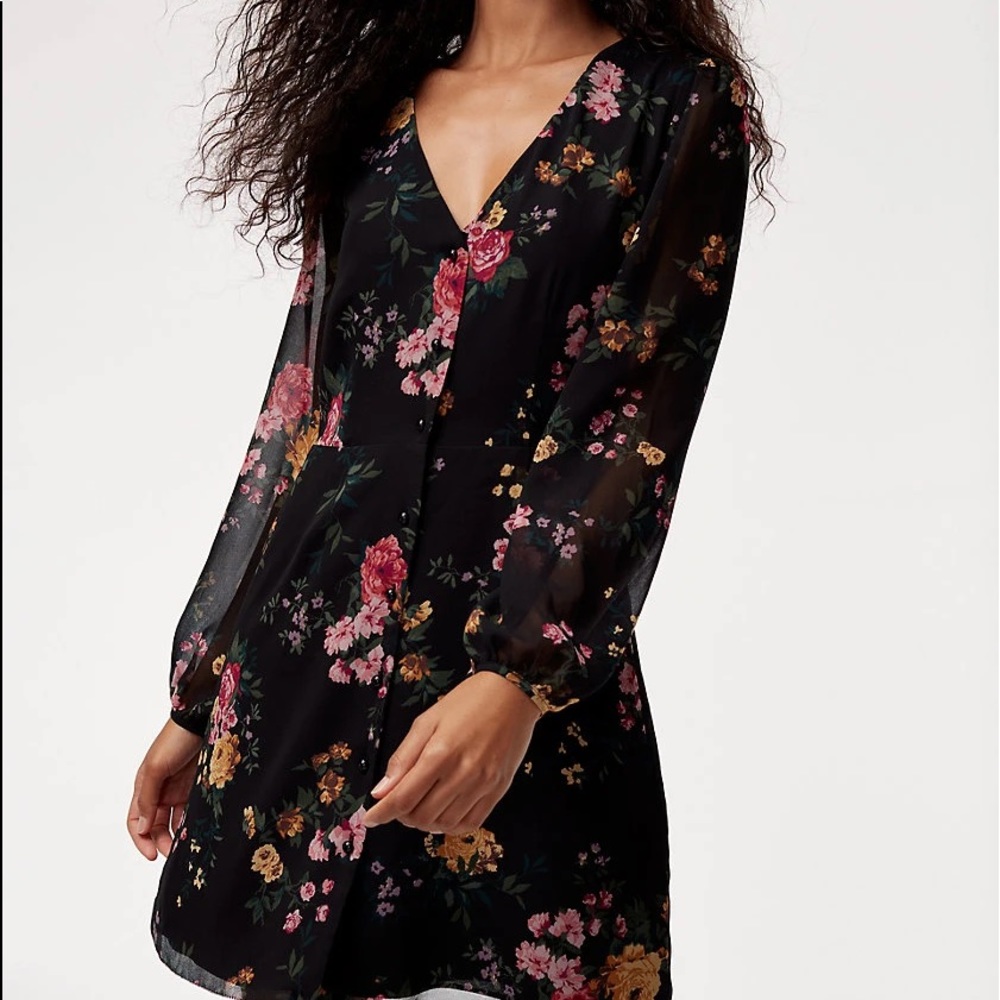 Aritzia Black Floral Dress